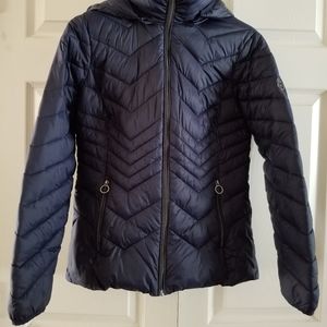 MK Navy Hooded Packable Puffer Jacket Coat w/Removable Hood